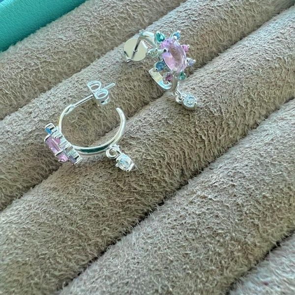 Brinco Argolinha Color Quartzo Rosa Prata 925