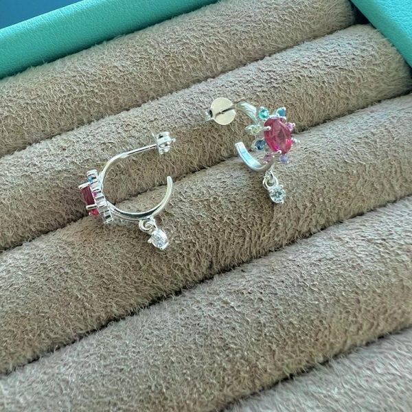 Brinco Argolinha Color Rubelita Prata 925
