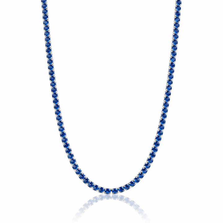 Colar Riviera Azul Safira Prata 925