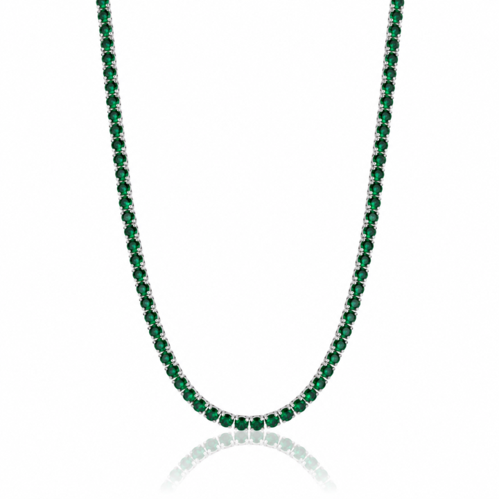 Colar Riviera Verde Esmeralda Prata 925