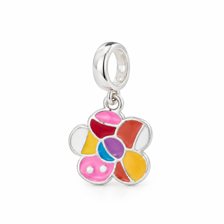 Berloque Flor Colorida Prata 925