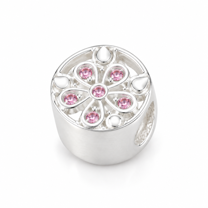 Berloque Flor com Zircônias Prata 925