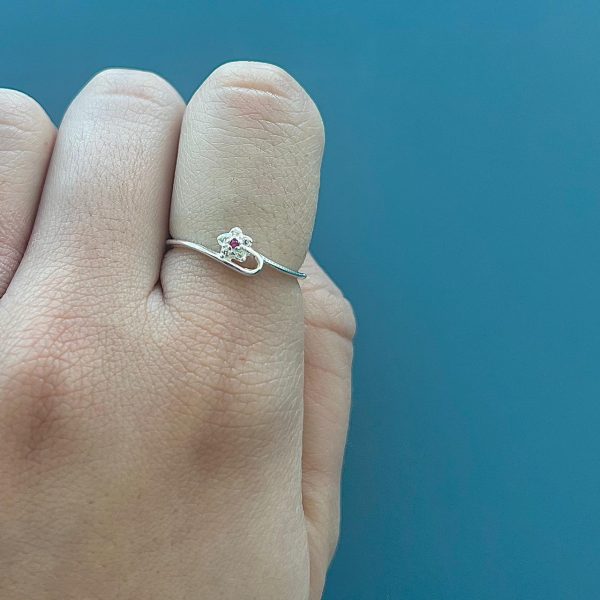 Anel Flor Com Zircônia Rubelita - Prata 925 - 16