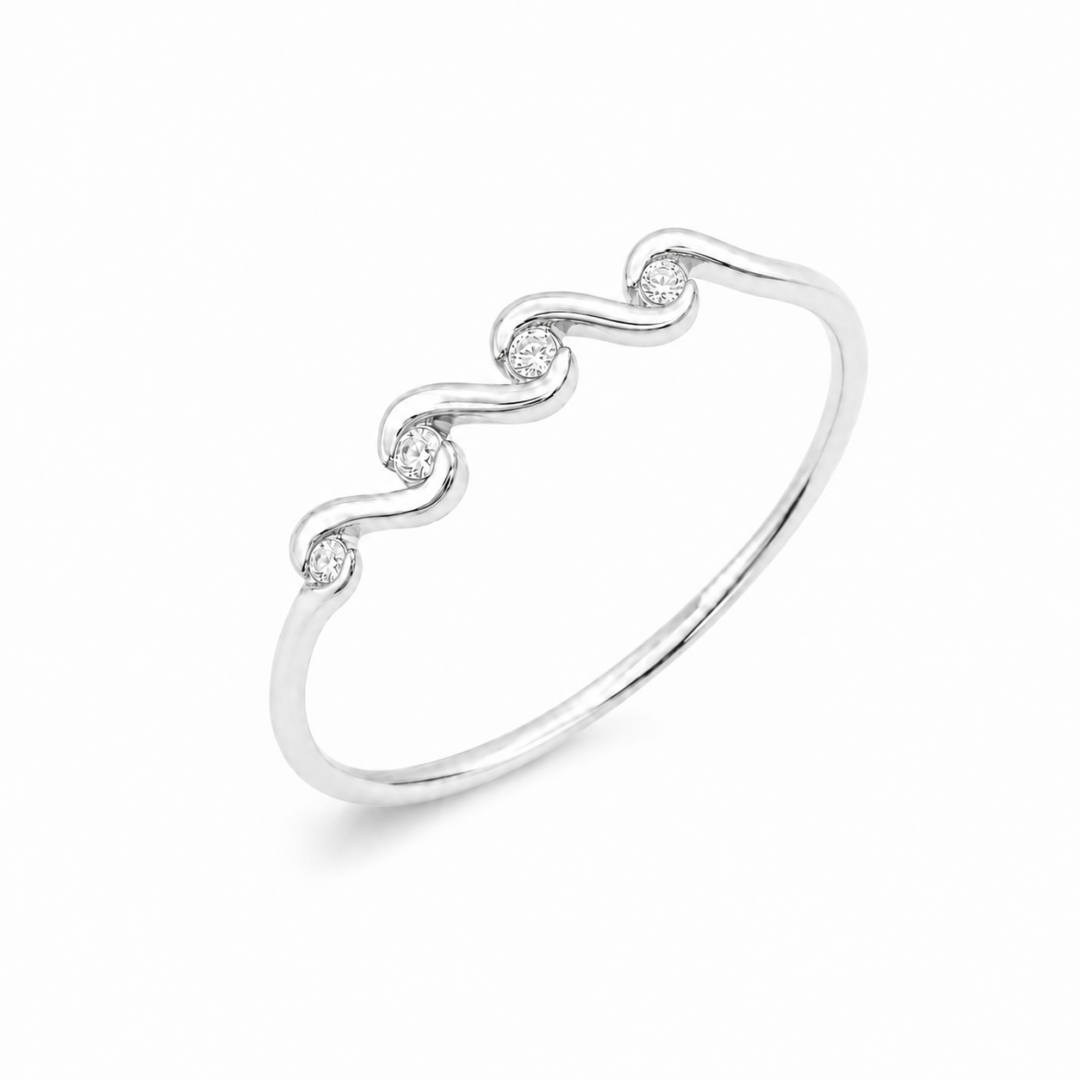 Anel Ondas Com Zircônias Prata 925