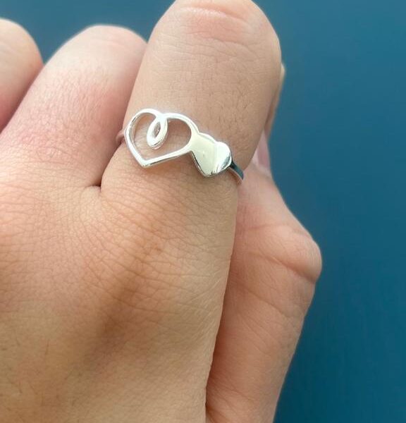 ANEL CORAÇÃO DUPLO - PRATA 925