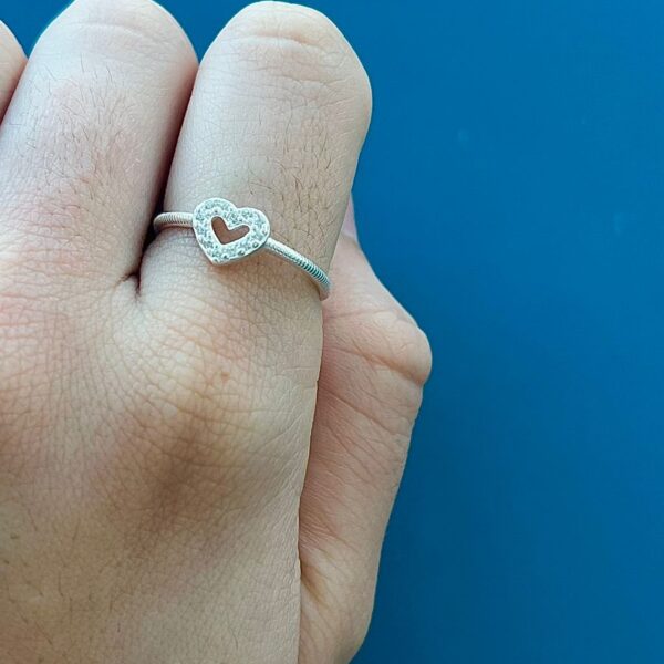 ANEL TORCIDINHO CORAÇÃO CRAVEJADO - PRATA 925