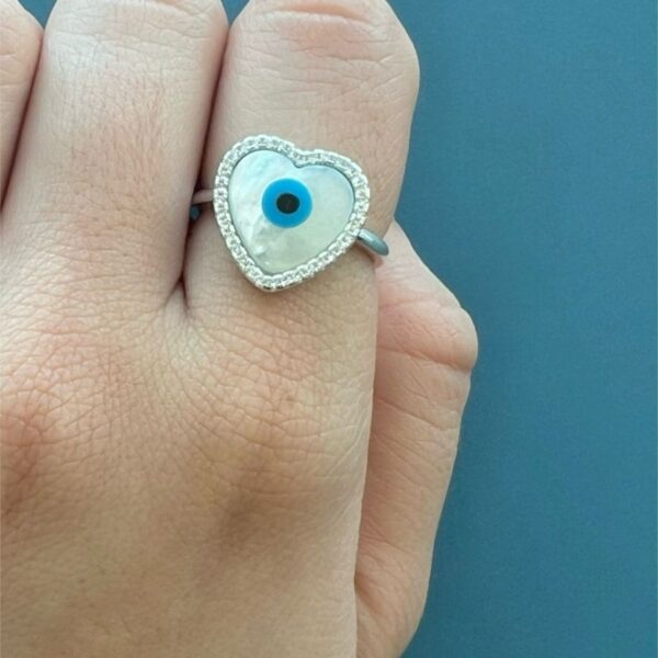 ANEL CORAÇÃO OLHO GREGO - PRATA 925