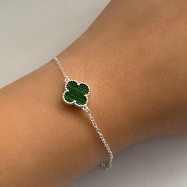 PULSEIRA TREVO / MALAQUITA - PRATA 925