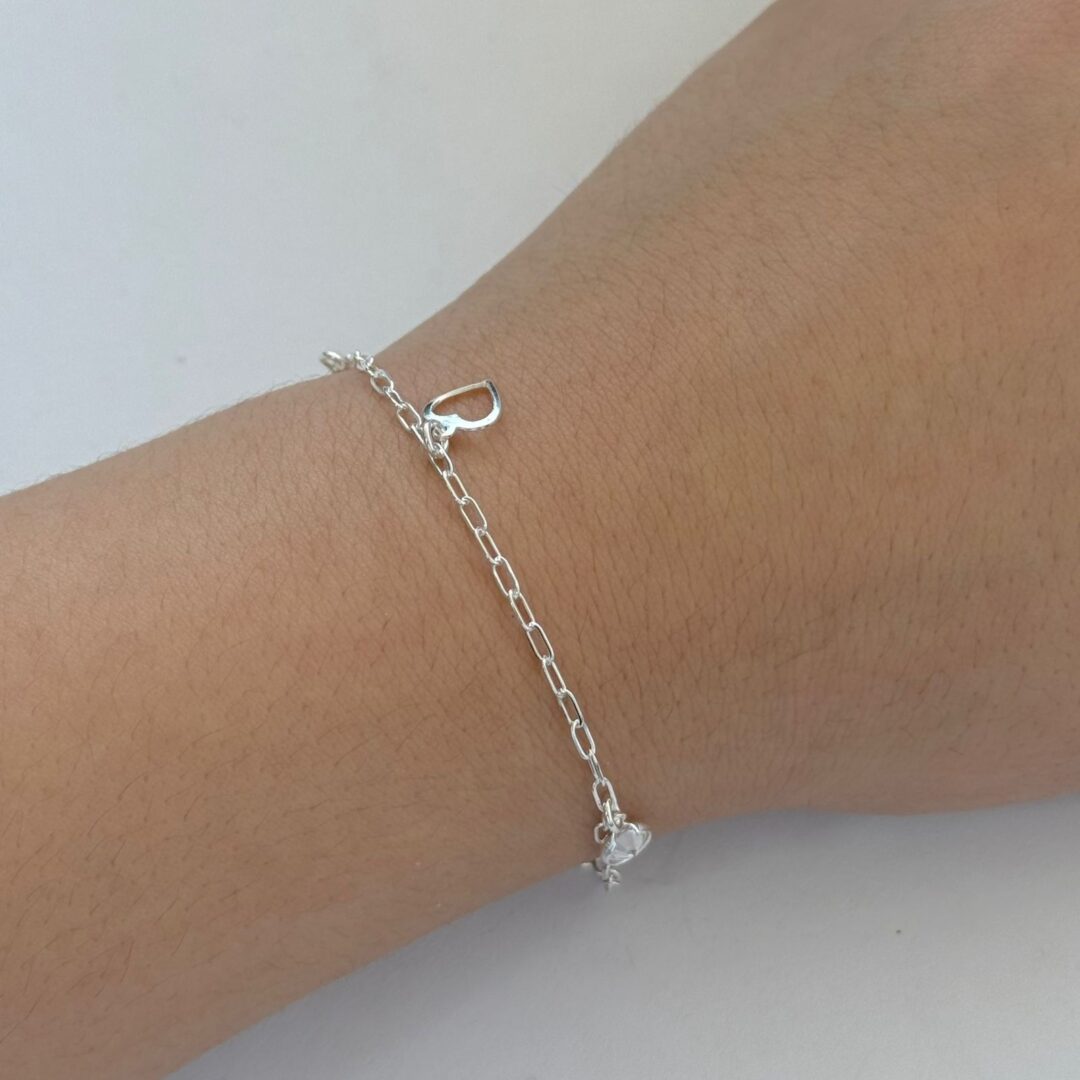 PULSEIRA CORAÇÕES / ZIRCÔNIAS - PRATA 925