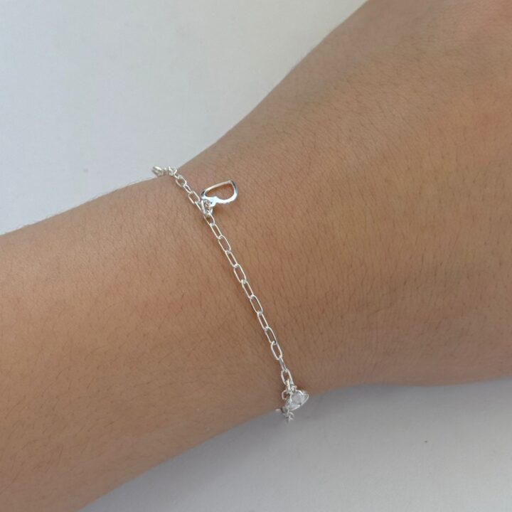 PULSEIRA CORAÇÕES / ZIRCÔNIAS - PRATA 925