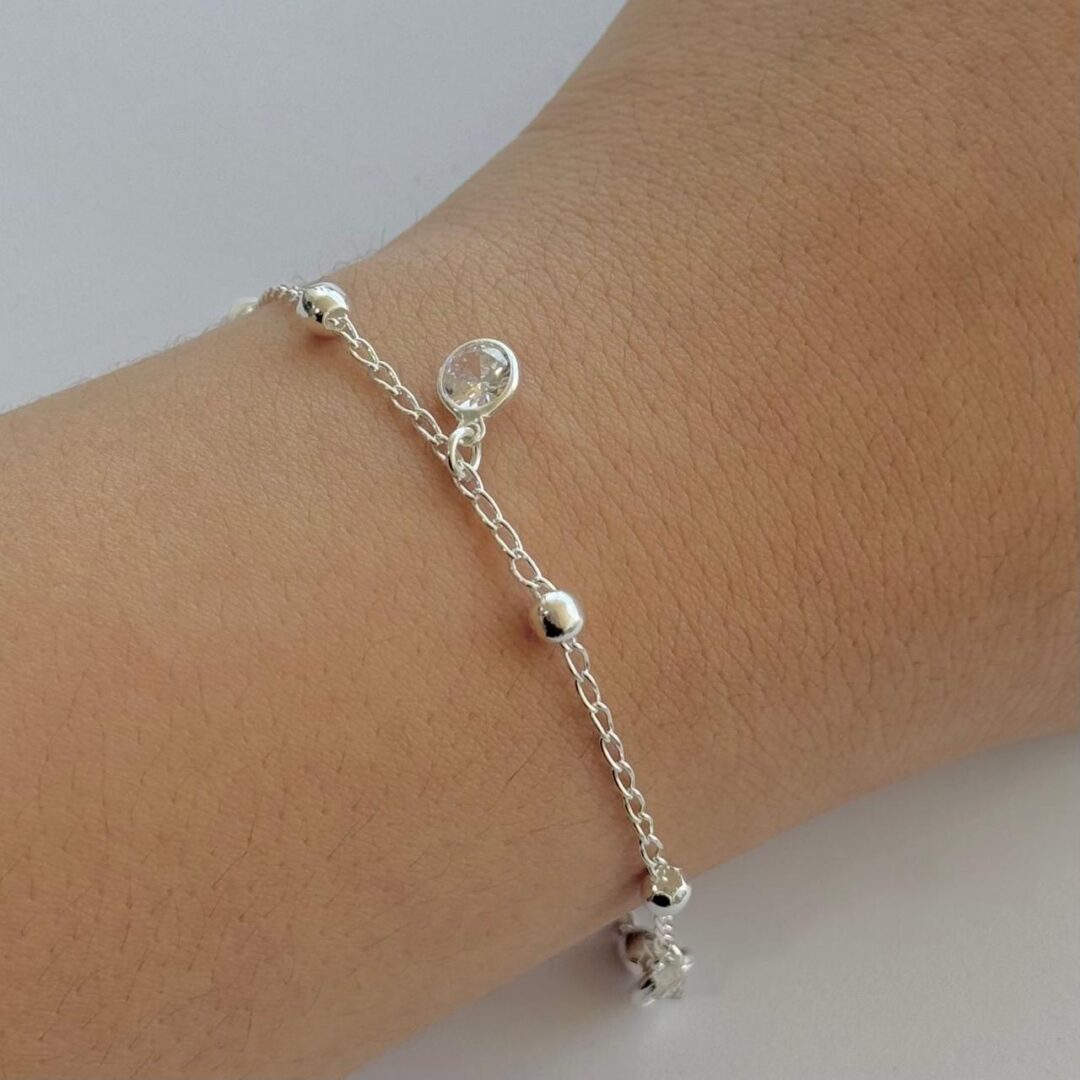 PULSEIRA BOLINHAS / ZIRCÔNIAS - PRATA 925