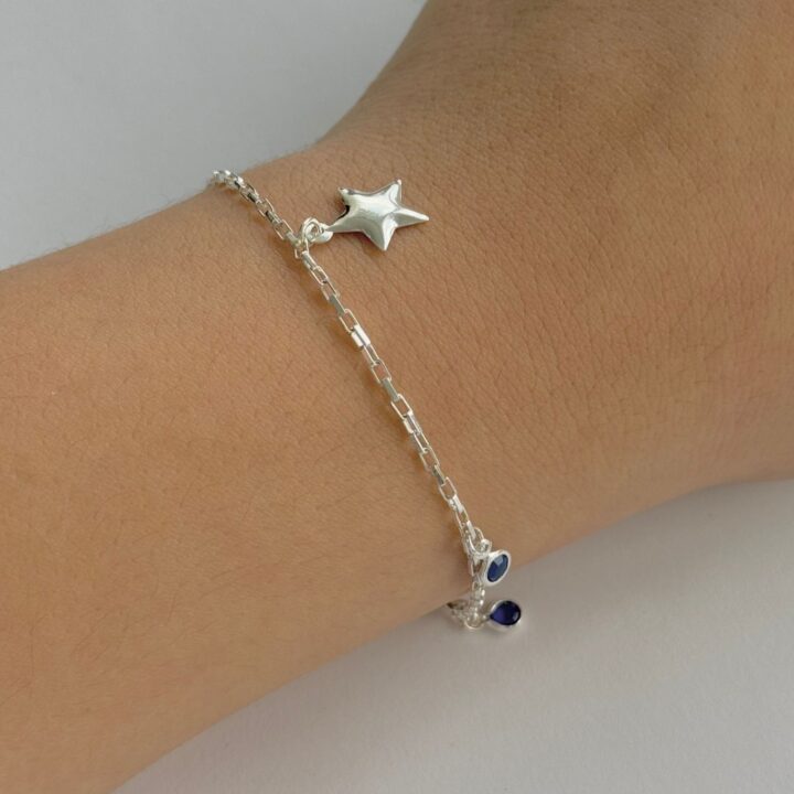 PULSEIRA ESTRELA / ZIRCÔNIAS SAFIRA - PRATA 925