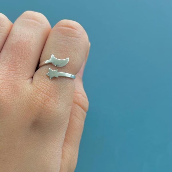 ANEL REGULÁVEL LUA/ESTRELA - PRATA 925