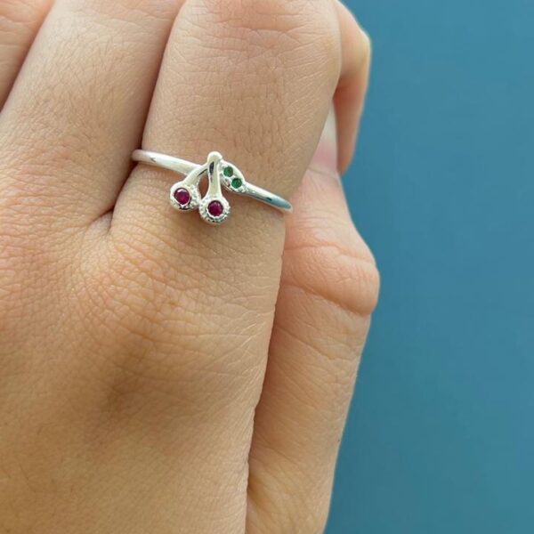 ANEL CEREJA - PRATA 925