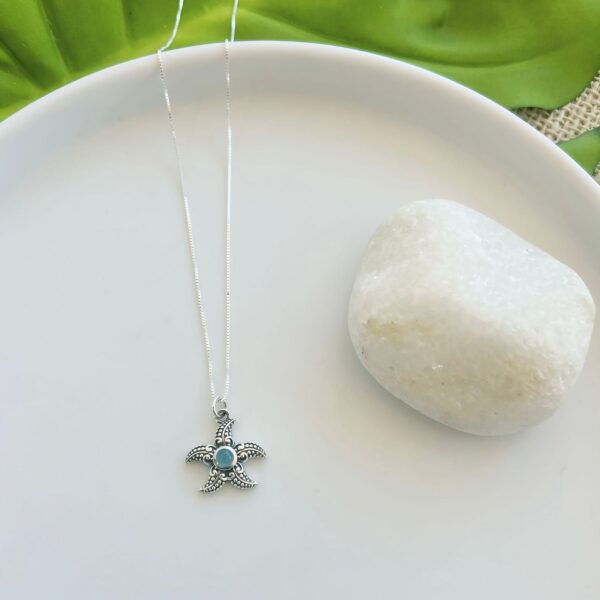 COLAR ESTRELA DO MAR / PEDRA NATUAL - PRATA BALI 925 - CALCEDÔNIA