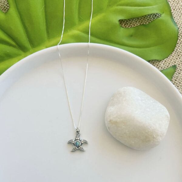 COLAR ESTRELA DO MAR / PEDRA NATUAL - PRATA BALI 925 - LABRADORITA