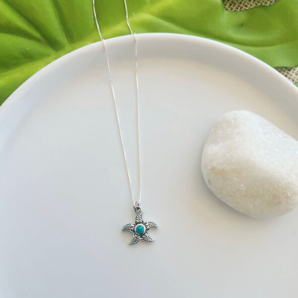 COLAR ESTRELA DO MAR / PEDRA NATUAL - PRATA BALI 925 - TURQUESA