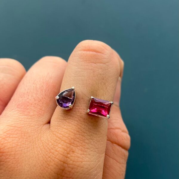 ANEL REGULÁVEL / RUBELITA / AMETISTA - PRATA 925