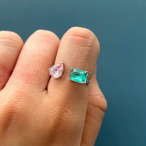 ANEL REGULÁVEL / TURMALINA / QUARTZO ROSA - PRATA 925 - P