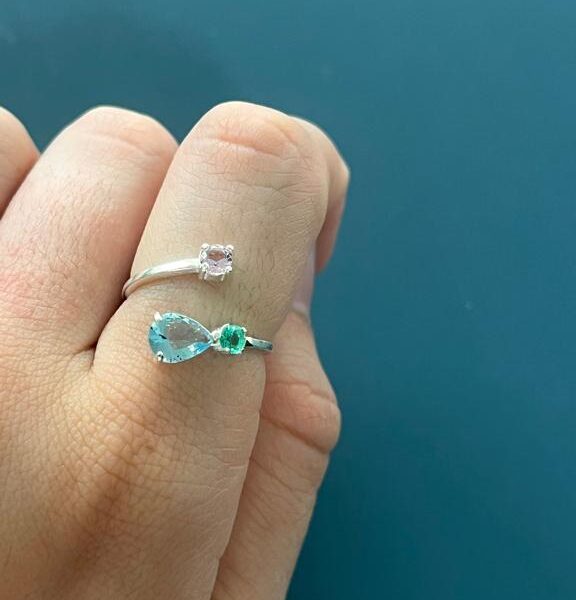 ANEL REGULÁVEL COLORS TOPÁZIO - PRATA 925