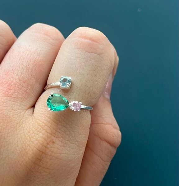 ANEL REGULÁVEL COLORS TURMALINA - PRATA 925