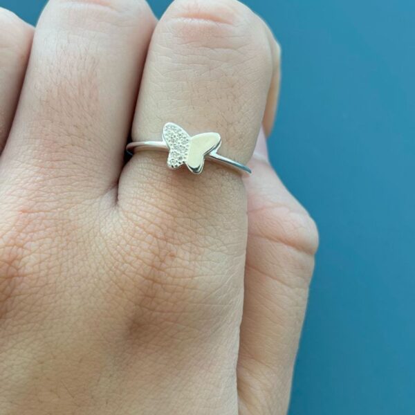 ANEL BORBOLETA CRAVEJADA - PRATA 925