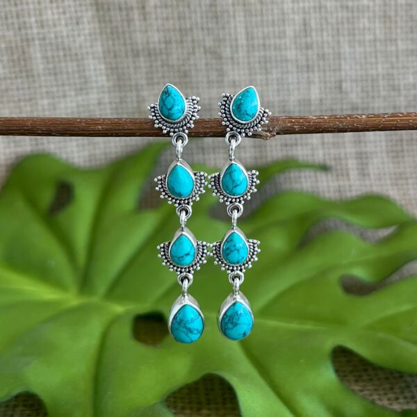 BRINCO PENDURADO / PEDRA NATURAL - PRATA BALI 925 - TURQUESA