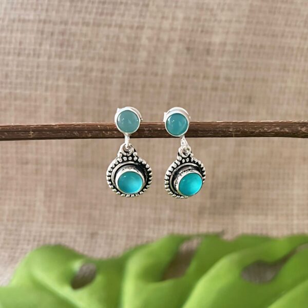 BRINCO PENDURADO / PEDRA NATURAL - PRATA BALI 925 - CALCEDÔNIA AZUL