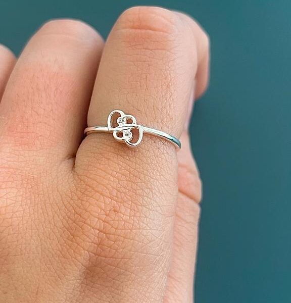 ANEL DOIS CORAÇÕES - PRATA 925