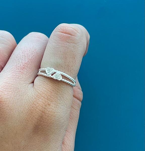 ANEL CORAÇÕES ARO DUPLO - PRATA 925