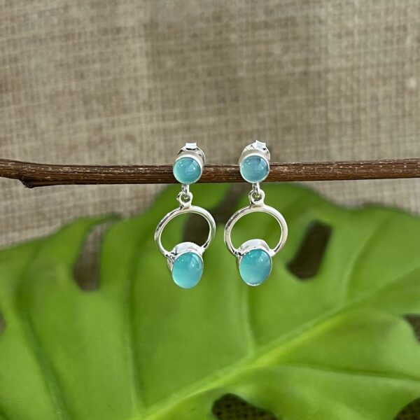 BRINCO PENDURADO / PEDRA NATURAL - PRATA BALI 925 - CALCEDÔNIA AZUL