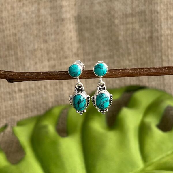 BRINCO PENDURADO / PEDRA NARURAL - PRATA BALI 925 - TURQUESA