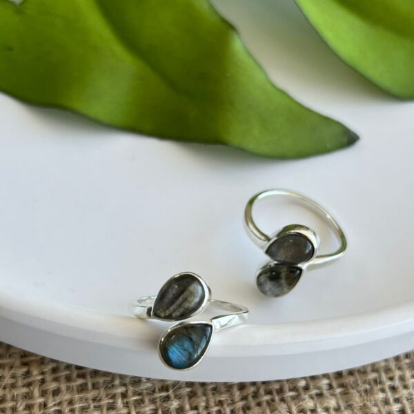 ANEL REGULÁVEL GOTAS / PEDRAS NATURAIS - PRATA BALI  925 - LABRADORITA, 23