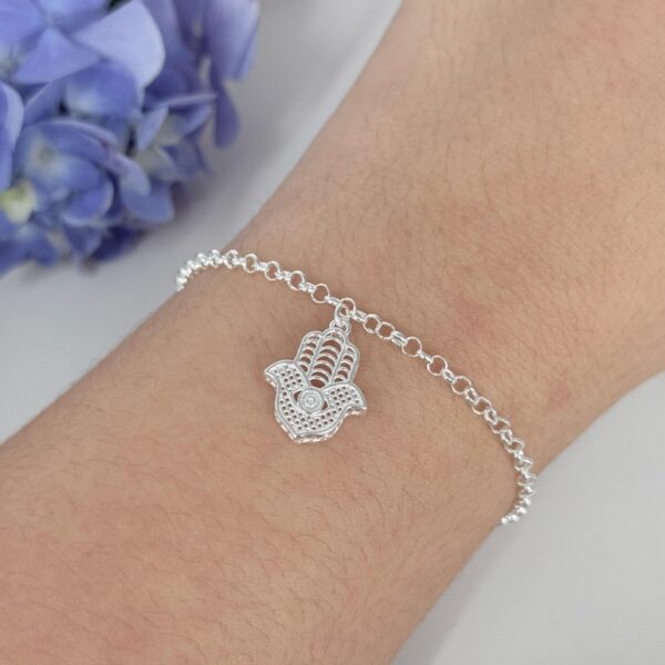PULSEIRA MÃO DE FATÍMA / RENDA ITALIANA - PRATA 925