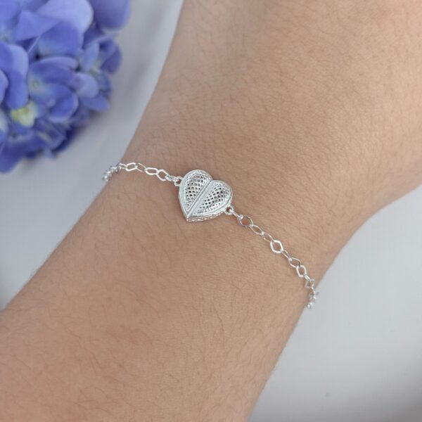 PULSEIRA CORAÇÃO / RENDA ITALIANA - PRATA 925