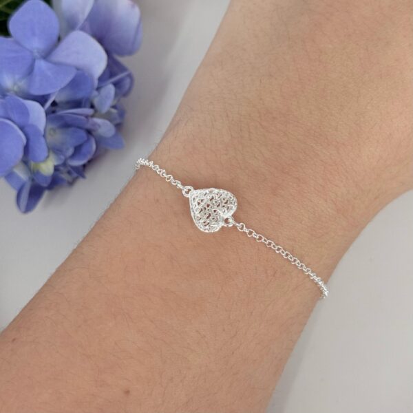 PULSEIRA CORAÇÃO / RENDA ITALIANA - PRATA 925