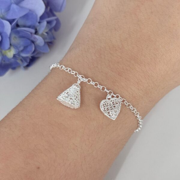 PULSEIRA CORAÇÃO E NOSSA SENHORA / RENDA ITALIANA - PRATA 925