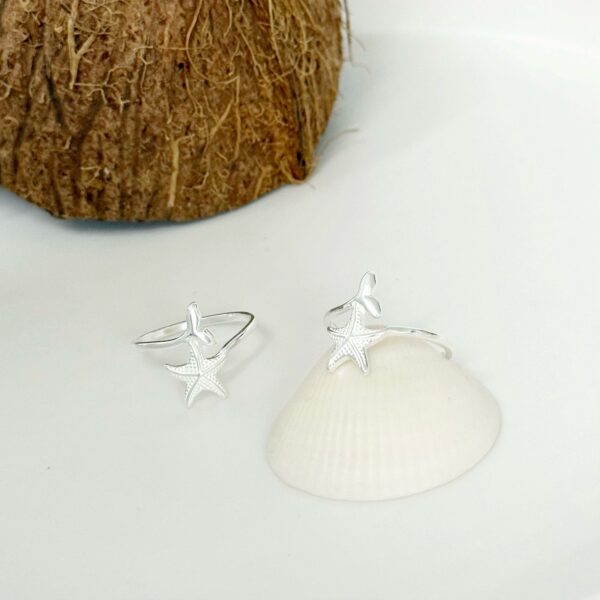 ANEL RABO DE BALEIA COM ESTRELA DO MAR - PRATA - 15