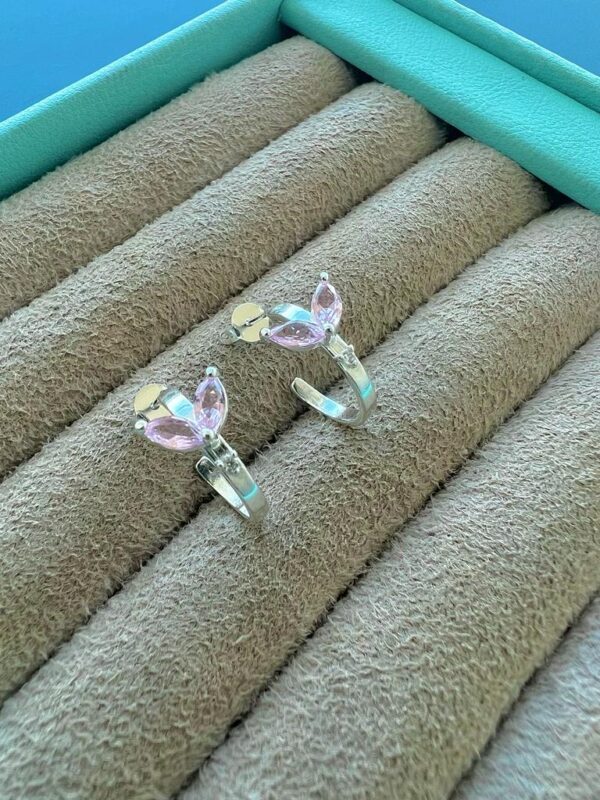 Brinco Argolinha Meia Asa Color Quartzo Rosa Prata 925
