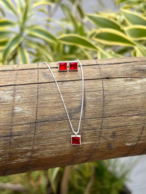 Conjunto Quadrado / Rubi  - Prata 925