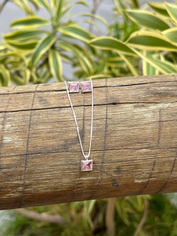 Conjunto Quadrado / Quartzo Rosa - Prata 925
