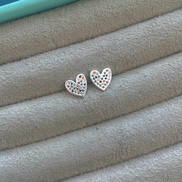 BRINCO CORAÇÃO COLORIDO - PRATA 925