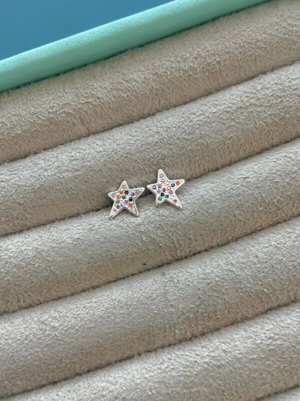 BRINCO ESTRELA COLORIDA - PRATA 925