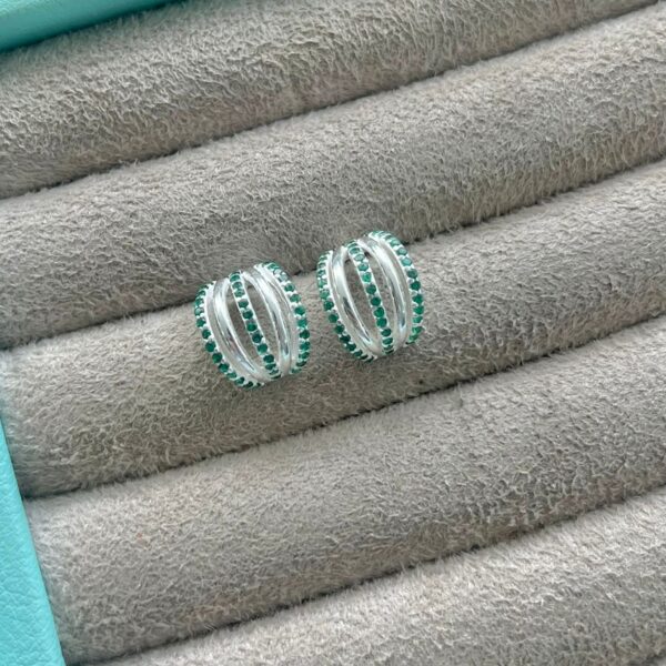 BRINCO MEIA  ARGOLA  ESMERALDA - PRATA 925