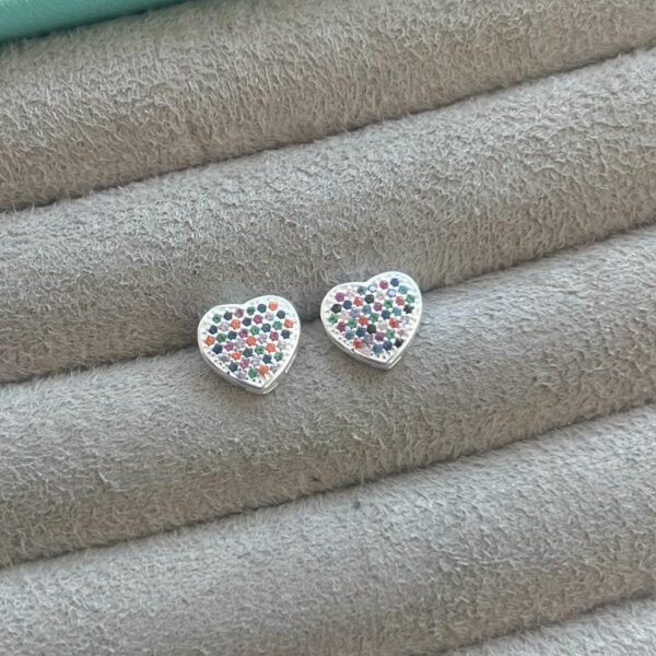 BRINCO CORAÇÃO COLORIDO - PRATA 925