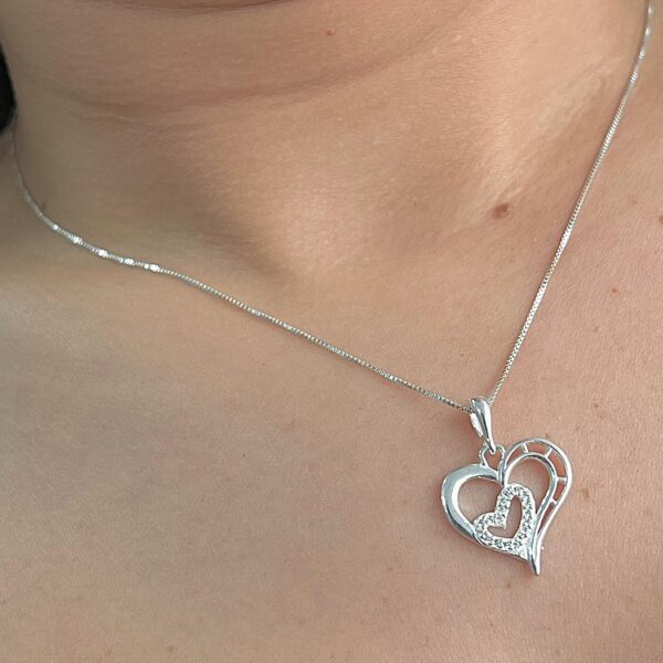 COLAR CORAÇÃO DUPLO - PRATA 925