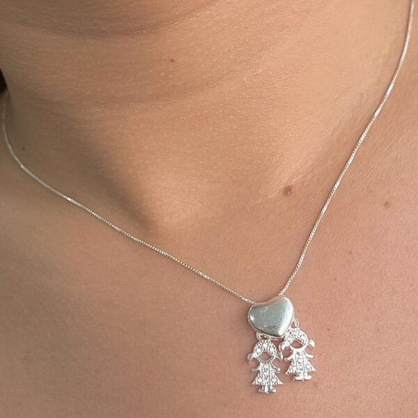 COLAR DUAS MENINAS CRAVEJADAS - PRATA 925