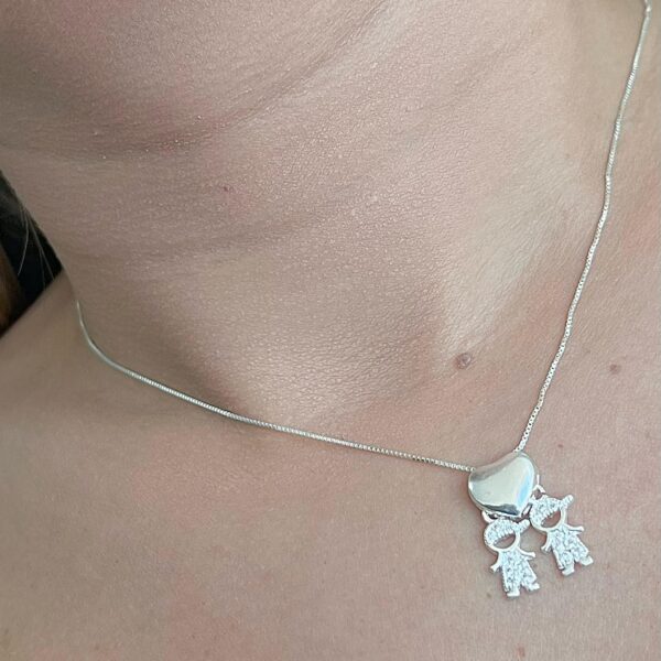 COLAR DOIS MENINOS CRAVEJADOS - PRATA 925