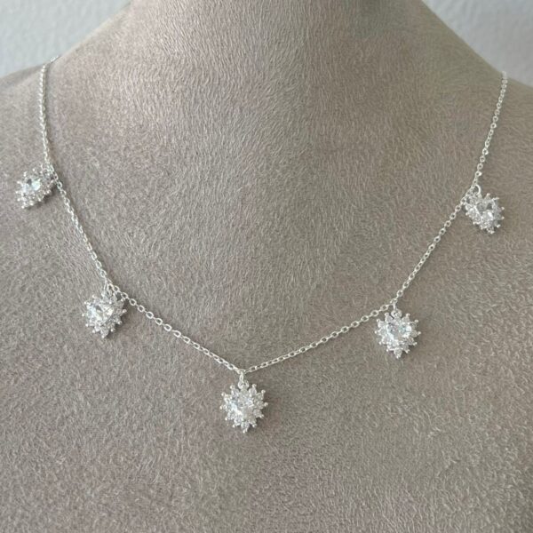 COLAR CORAÇÕES CRISTAL - PRATA 925