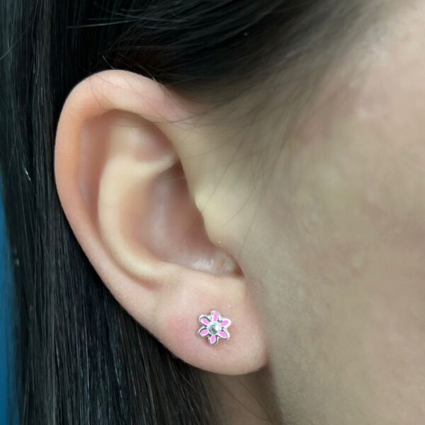 BRINCO INFANTIL FLOR ROSA - PRATA 925